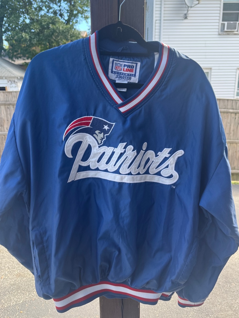 Starter NFL Pro Line New England Patriots Blue Pullover Jacket VINTAGE size XL